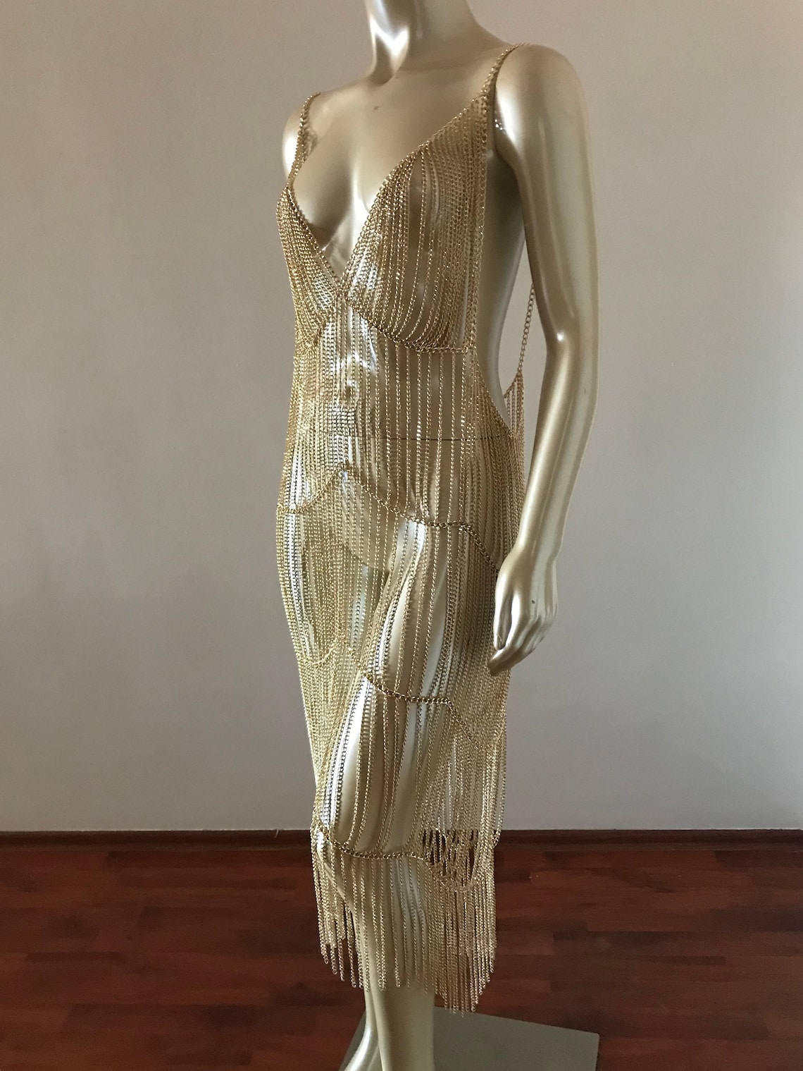 Gold chain dress Silver chain dress Long chain dress Body Etsy