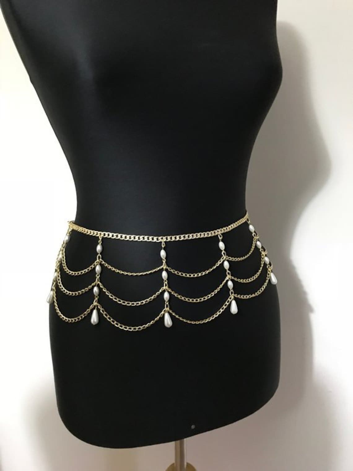 Sİlver Belly Chain Pearl Bely Chain Belly Dance Waist Etsy