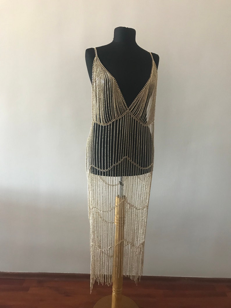 Gold chain dress Silver chain dress Long chain dress Body Etsy