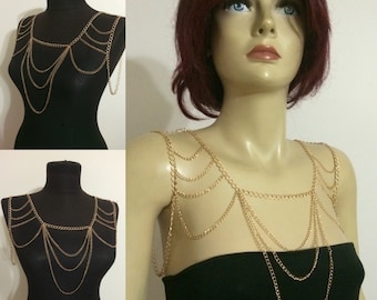 Shoulder chain,gold shoulder chain / body jewelry /gold necklace / modern jewelry /  wedding / bride shoulder /185