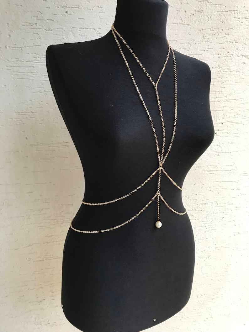 Gold Body Necklace Body Chain Pearl earrings gift Body Etsy