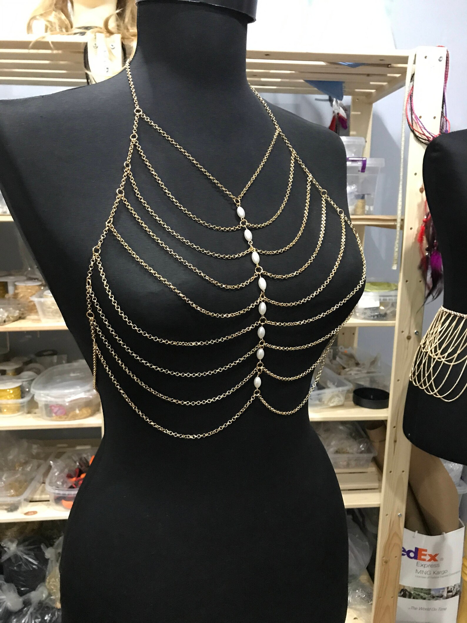 Rose Gold Body Chain Body Necklace Body Jewelry Pearl Body Etsy