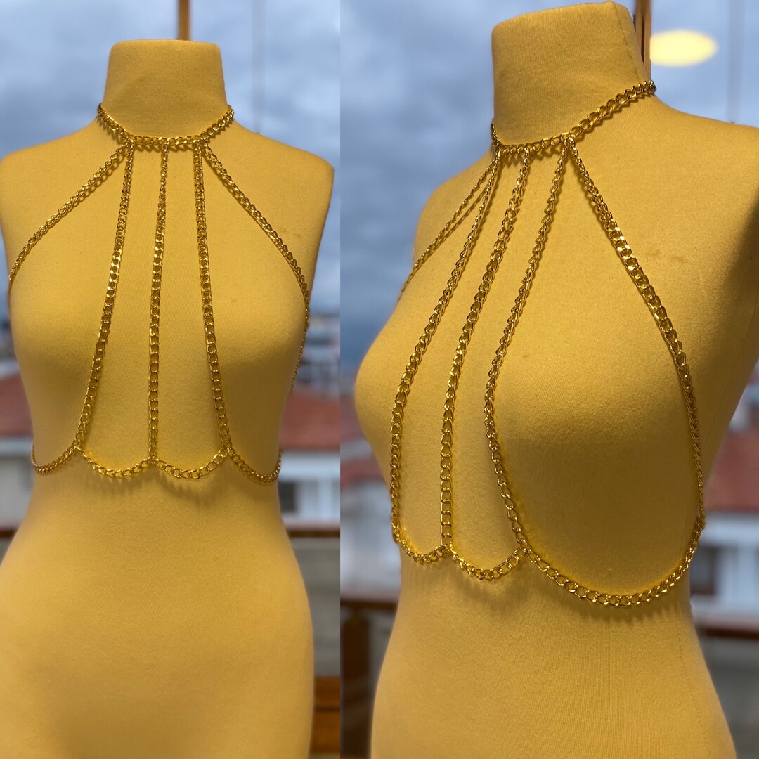 Gold Body Chain Necklace & Hair Chain , Chain Bra Top, Christmas Gift