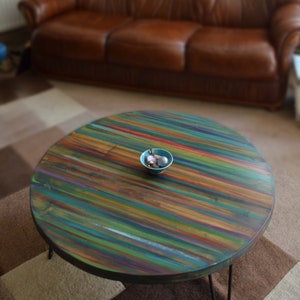 Multi Coloured Old Boat Wood Style Coastal Cottage Coffee Table 80 cm x 80 cm Diameter with 3 x 16" L  Hairpin  Legs/ Tapered Wood Available