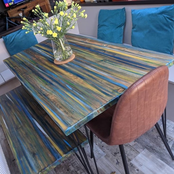 Coastal Cottage Wood Dining Table Harbour Lights Colours with Black Metal Hair Pin or Tapered Wood Legs/US Customers Tariffs are Pre-Paid