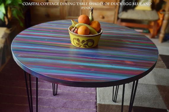 Multi Coloured Old Boat Wood Style Coastal Cottage Dining Table