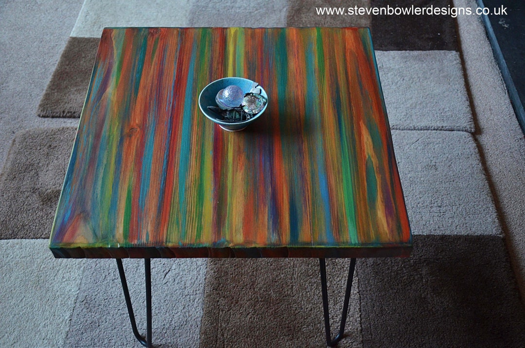 Square Wood Coffee Table Hand Painted in Unique Vibrant Tropical Sunset ...