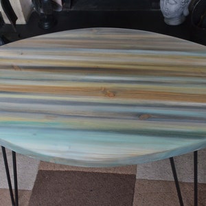 Oval Coffee Table Unique Scandi Living Hand Painted Sandy Cove Colour Scheme 100 cm x 66 cm + 16" Black Hair Pin Legs or Tapered Wood Legs