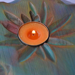 Wood Tealight Candle Holder Old Boat Wood Style Multi Coloured Finish with Unique Coastal Cottage Textured Edging In Stock
