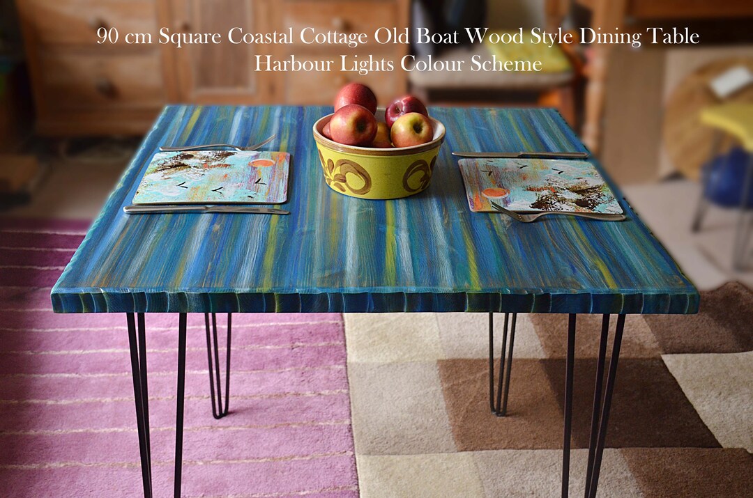 Square Wood Dining Table Hand Painted in Multi Coloured Etsy