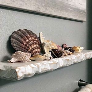 2ft Coastal Cottage Floating Shelf White Driftwood Effect Finish Decorative Edging Fixings & Rawl Plugs Supplied - Various Lengths Available