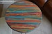 Multi Coloured Old Boat Wood Style Coastal Cottage Coffee Table Sunset Colours 50 cm Diameter + 3 x 16' L Black Metal Hairpin Legs 