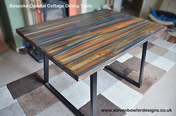 Multi Coloured Coastal Cottage Old Boat Wood Style Dining Table
