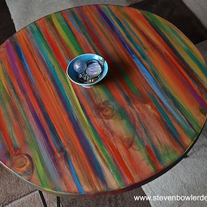 Hand Painted Coastal Cottage Coffee Table: Sunset Colors, Metal Legs, 60cm