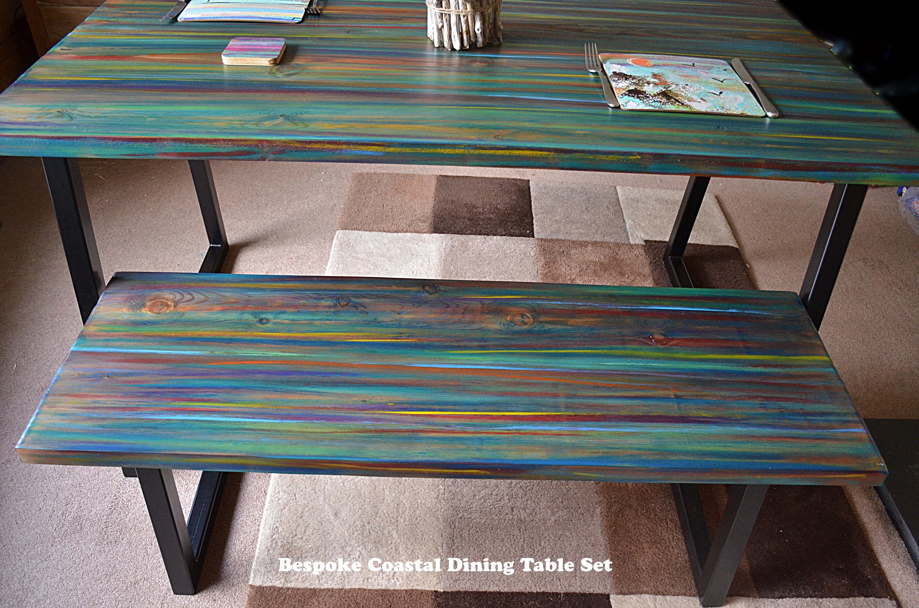 Ocean Sunset Coastal Cottage Old Boat Wood Style Dining Table Set