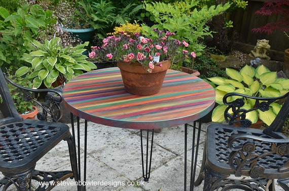 coloured metal garden table and chairs