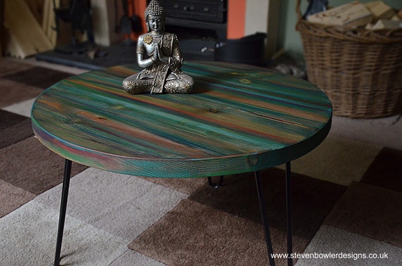Multi Coloured Old Boat Wood Style Nautical Coastal Coffee Table
