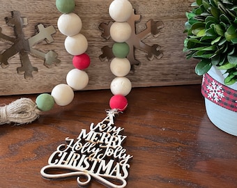 Christmas Wood  Bead Garland -Wooden Bead Garland - rustic - farmhouse decor-Christmas Decor-Christmas garland- Tier Tray Decor-Holiday