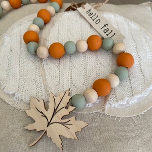 Fall Garland-Wooden Bead Garland - Tier Tray Decor- Beads - Rustic - Farmhouse Beads - Thanksgiving- Fall decor- Autumn Decor-Fall Leaves
