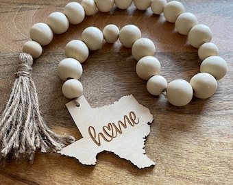 VOTRE ÉTAT Guirlande de perles de bois -Guirlande de perles en bois - Décor State Pride- perles - Gravé - décor de ferme- cadeau de mariage - Accueil-Personnalisé-