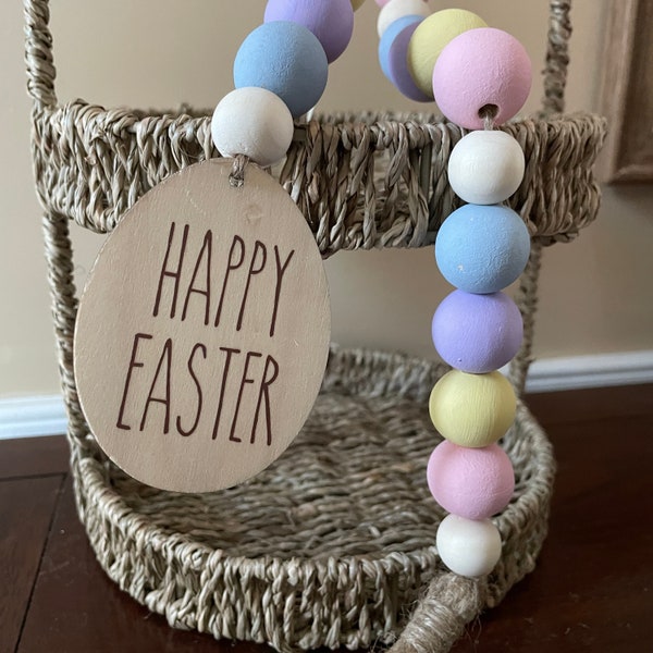 Easter Wood Bead Garland / Tiered Tray Decor / Easter Tiered Tray Garland / Farmhouse Decor / Wooden Bead Garland/Hello Spring /Personalized