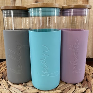 Engraved Custom Glass Tumbler with Bamboo Lid and Straw ,Glass Tumbler with Silicone Sleeve, Gifts for Her, Bridesmaid Gift, Personalized image 2