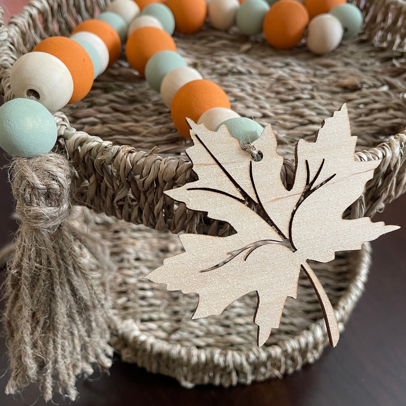 Automne Garland-Wooden Bead Garland Tier Tray Decor Perles Rustic Farmhouse Beads Thanksgiving Fall decor Autumn Decor-Fall Leaves image 2