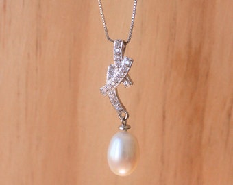 pearl lariat necklace sterling silver - freshwater pearl with simple dainty chain necklace