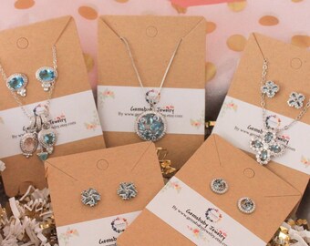 blue topaz gemstone necklace and earrings gift set, silver necklace with stud earrings gift for women, bridesmaid gift