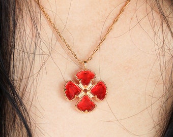 Garnet necklace gold with dainty chain, clover setting gemstone statement necklace, flower necklace gift for her