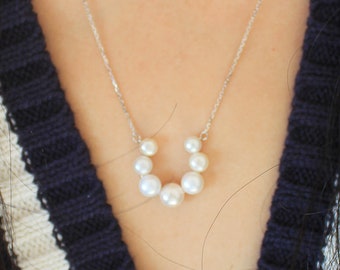 Collier de perles d’eau douce, Collier pendentif en perles délicates en argent blanc, bijoux en perles de demoiselle d’honneur de mariage