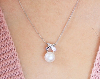 collier de perles en argent sterling, collier de perles d’eau douce Bijoux de mariée, collier simple délicat, cadeau pour elle et cadeau pour sœur