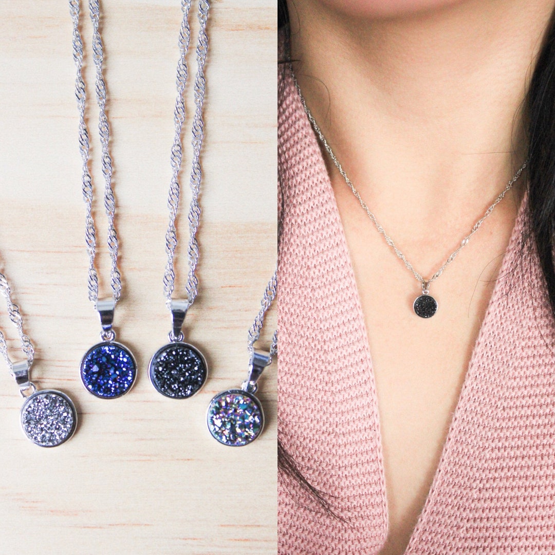 Collier Pendentif BUTW - Agate Tranche Druzy Électroformé Argent - Modèle 9629K - Neuf
