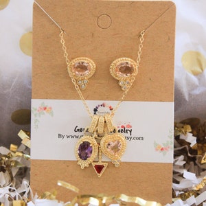 gold gemstone necklace and earrings gift set, stone necklace with stud earrings gift for women, bridesmaid gift, Christmas gift image 8