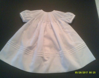 Ready to Smock-Made to Order-Imperial Batiste Batiste Bishop Dress with Short Puffed Sleeves and Tucks at Hemline