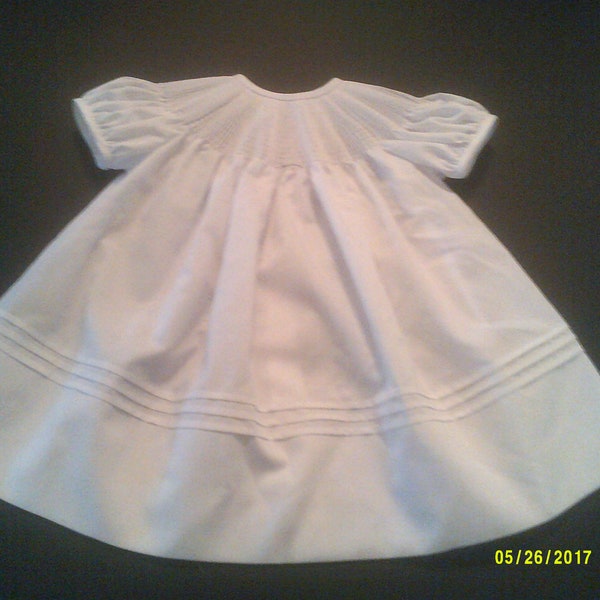 Ready to Smock-Made to Order-Imperial Batiste Batiste Bishop Dress with Short Puffed Sleeves and Tucks at Hemline