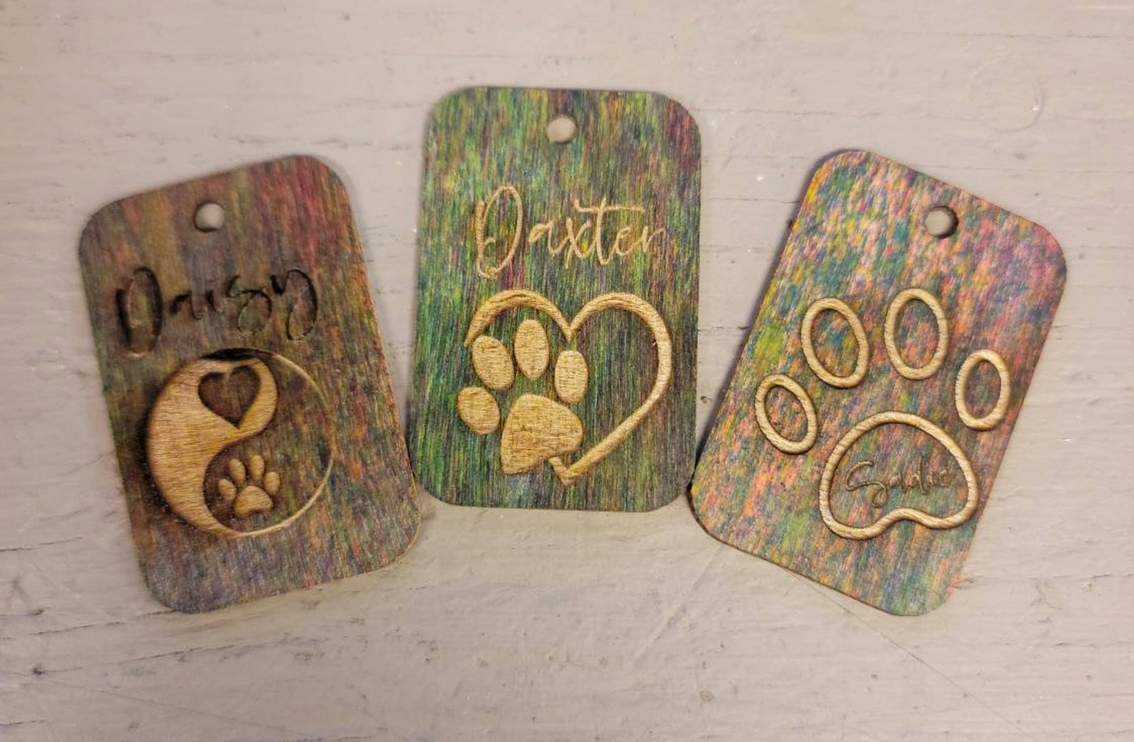 Custom laser etched wooden dog tag pet name keychain Etsy