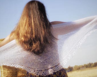 Mohair Silk Bridal Shawl, Hand Knitted Wedding Shoulder Cover