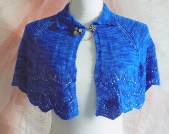 Cobalt blue capelet - beaded cape - knit capelet - one of a kind wedding capelet - beaded bolero - beaded capelet - hand knitted capelet