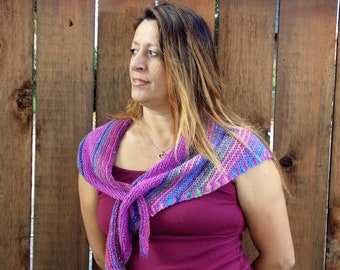 Handknit Wool Silk Shawl: Asymmetrical Striped Scarf