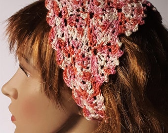 Boho Triangle Headband, Lace Bandana, Kerchief headband, Crochet Hair Accessories, Cottage Core Hair Scarf, Headcover