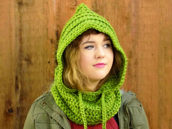 Chunky hooded cowl Womens winter hat crochet hood Elven | Etsy