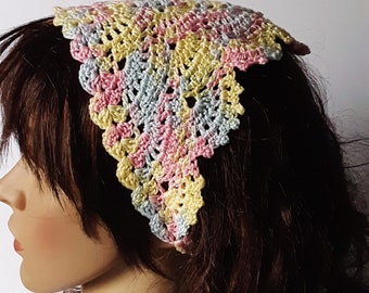 Kerchief headband, Boho Triangle Headband, Lace Hair Bandana, Hair Accessories, Cottage Core Hair Scarf, Cotton Headcover