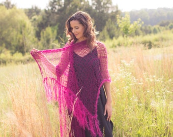 Hand Knit Alpaca Silk Shawl: Bridal Wedding Wrap