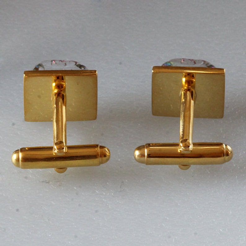 Sterling silver Gold plated Cuff Links with Preciosa Vitrail Dome Glass Etched