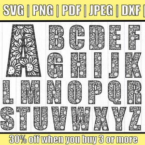 Floral Alphabet Svg | Flower Svg | Flower Alphabet Svg | Alphabet Cut File | Flower letters | Floral Pattern Svg | Flower Alphabet Svg | Dxf