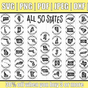 All 50 States Svg | All 50 States Wreath Svg | State Svg | US State Svg | USA State Svg | Usa State Svg bundle | Cut Files | DXF | Clip Art