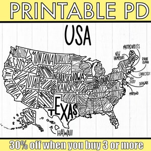 Carte des ventes aux États-Unis | États étiquetés | Téléchargement instantané | PDF imprimable | Carte de voyage | Suivi des ventes | Feuille de coloriage