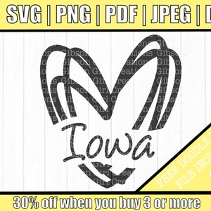 Iowa Svg | Iowa Heart Svg | IA Svg | Iowa State Svg | State Svg | Cut Files | Iowa DXF | Iowa Clip Art | Heart Doodle | Free SVG Gift Inc!