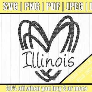 Svg de l'Illinois | Illinois coeur Svg | IL Svg | État de l'Illinois Svg | État Svg | Couper des fichiers | Illinois DXF | Clipart | Cadeau SVG gratuit inclus !